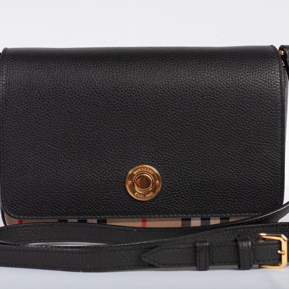 Authentic Burberry Hampshire Leather Check Canvas Crossbody Bag